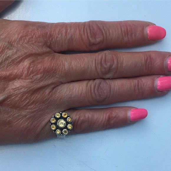 Sterling SIlver Yellow Citrine Birthstone Ring with 9 Gemstones, Size 6 1/4 - Picture 1 of 10